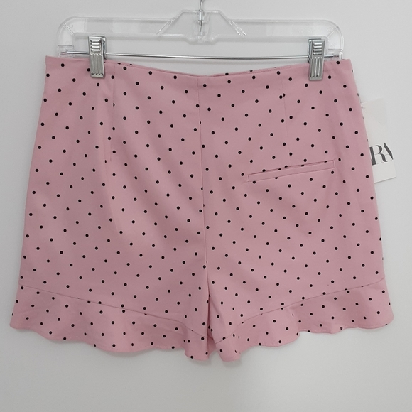 Zara pink polka dot high waist shorts stretch LG - Picture 2 of 10